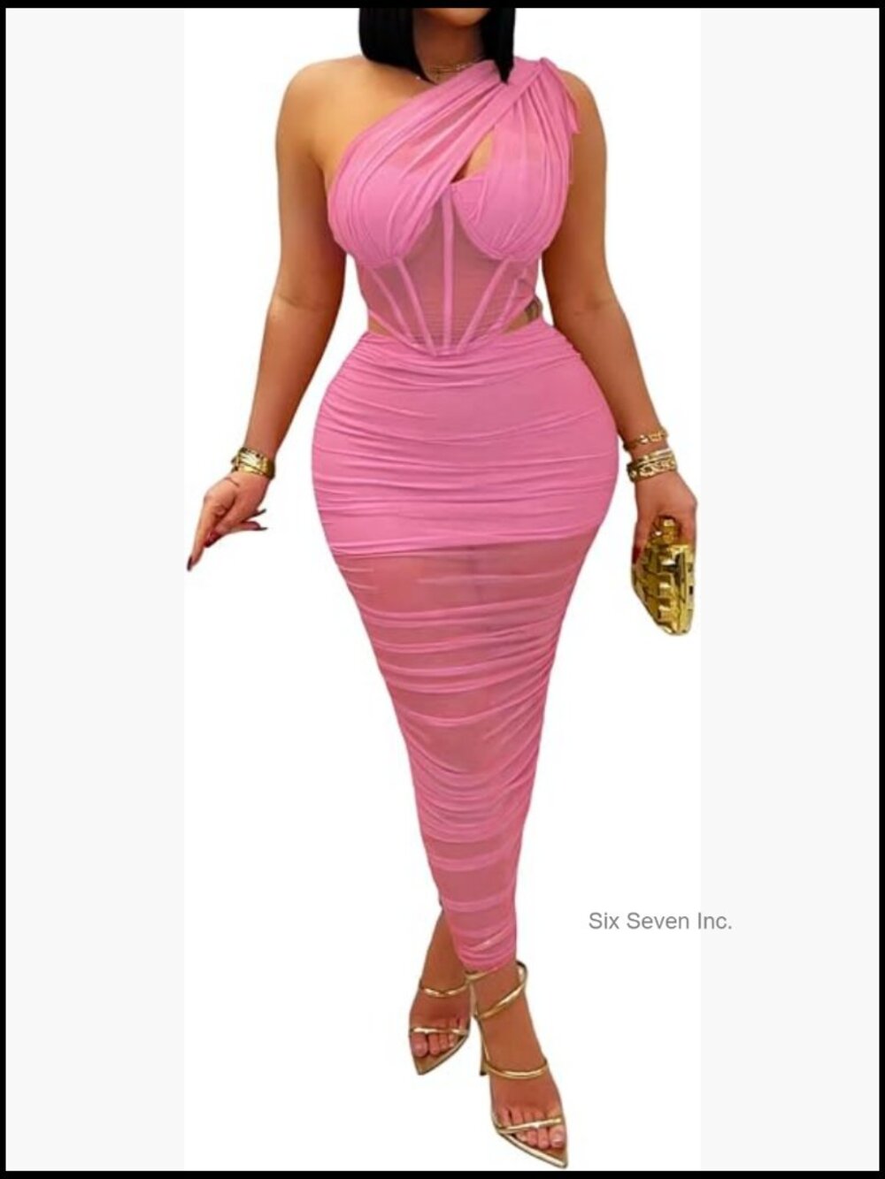 2 Piece Mesh Patchwork Corset High Waist Bodycon Ruched Long Dress Set Club